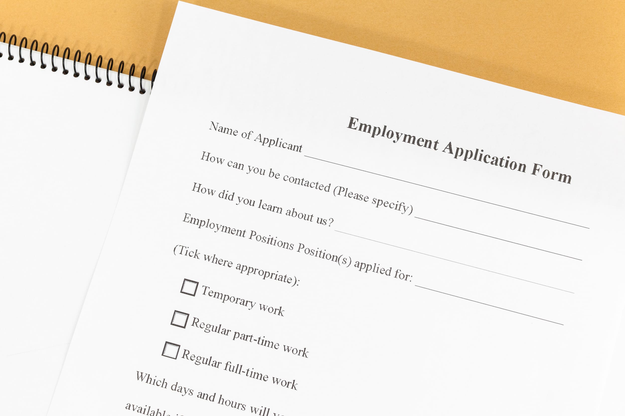 Close Up Blank Employment Application Paper Form