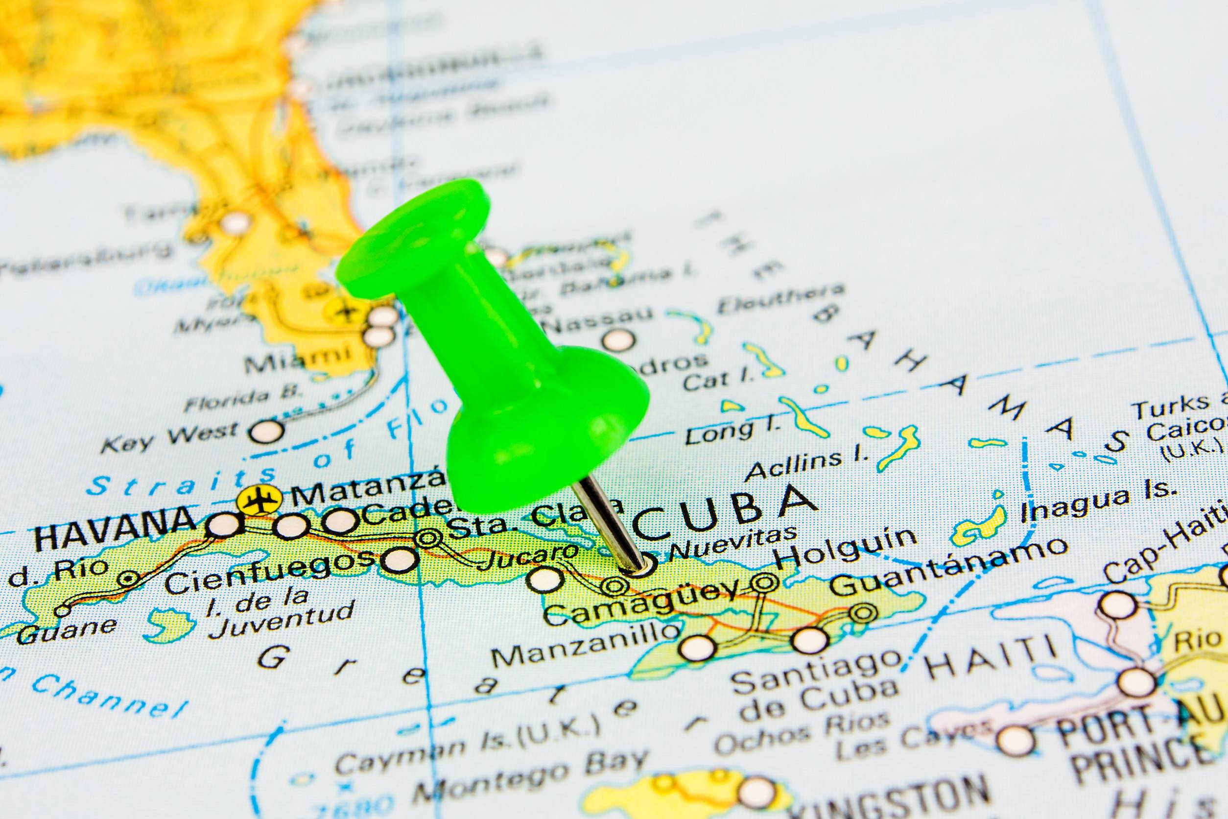 Draw Pin Stick Into Real Map Identification Of Final Destination Cuba