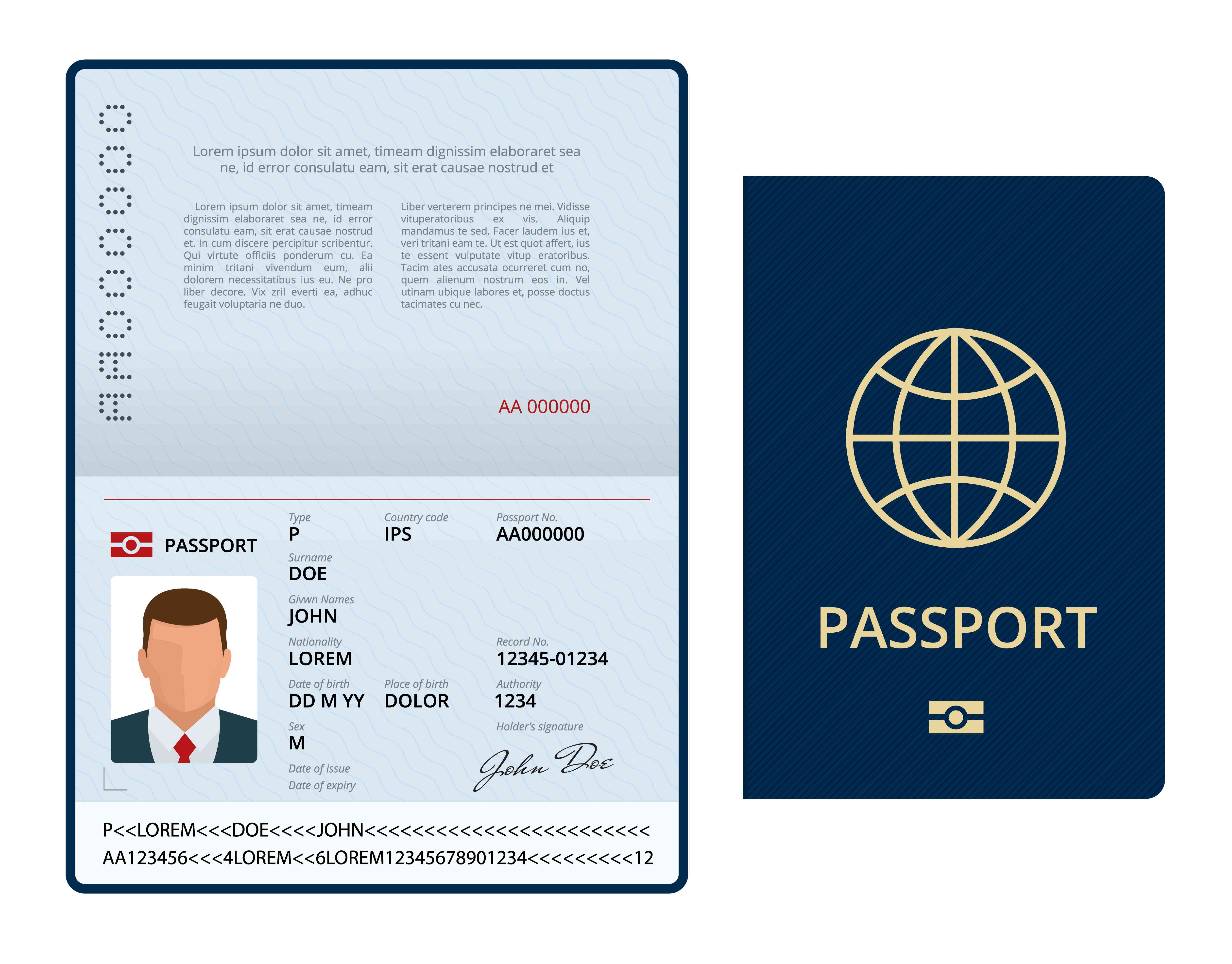 Vector Blank Open Passport Template International Passport